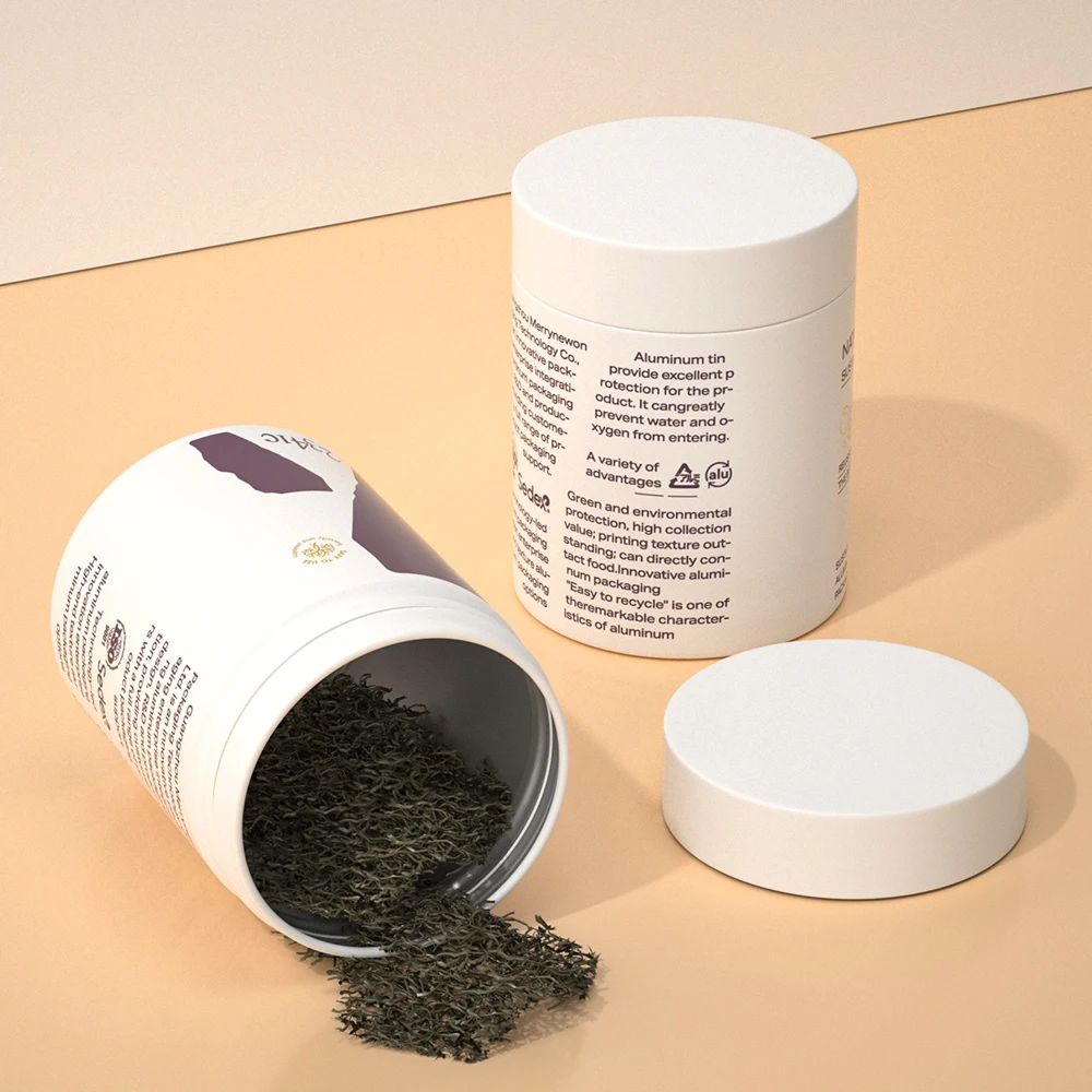 customize printed white metal packing container for tea food grade packing metal storage can tin for coffee