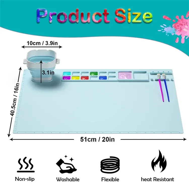 Hot Sale Food Grade BPA Free Rubber Artist Mat Reusable Healthy Tidy Painting Mat Silicone Artist Mat