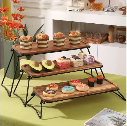Hot sale Acacia Wooden Dessert Table Display Set Decorative Tray 3 Tier Cupcake Stand 3 level serving catering tray