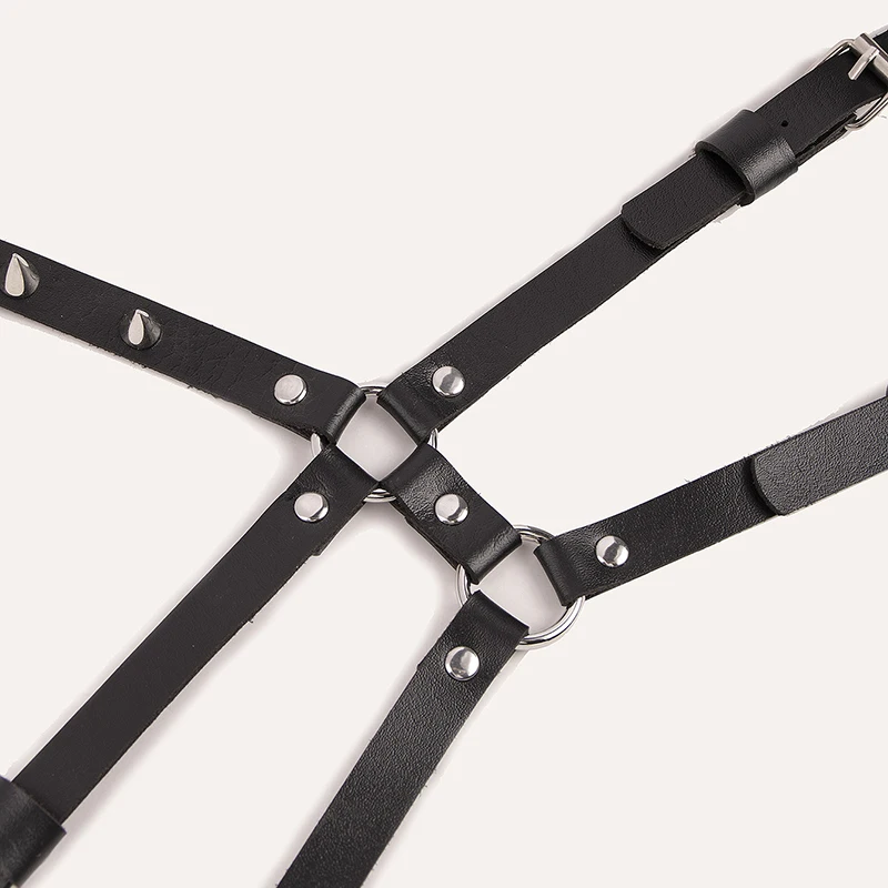 New Product Factory Design Low-rise Punk Tacks Cross Black Studded Decor Harness Belt