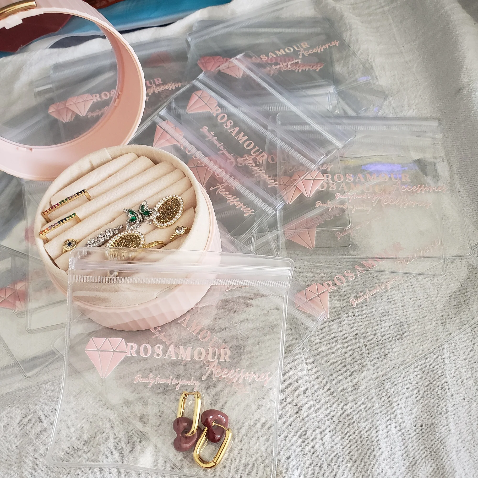 Custom opp jewelry trays bags small pvc jewelry plastic zipper Transparent bag reusable frosted jewelry packaging zip lock bag