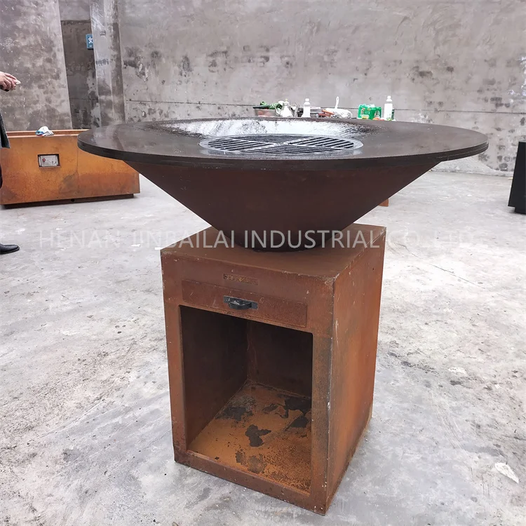 Corten Steel outdoor wood charcoal bbq table korean bbq grill restaurant kitchen fire pit garden grills