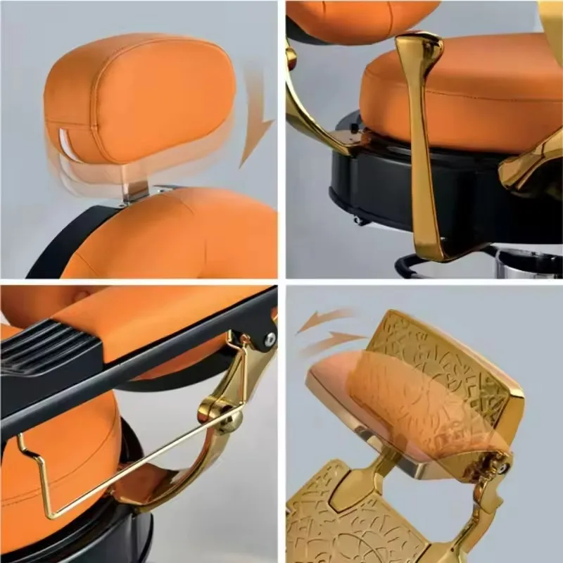 Antique style beauty hair salon orange leather hairdressing chair hydraulic pump adjustable barber styling chair