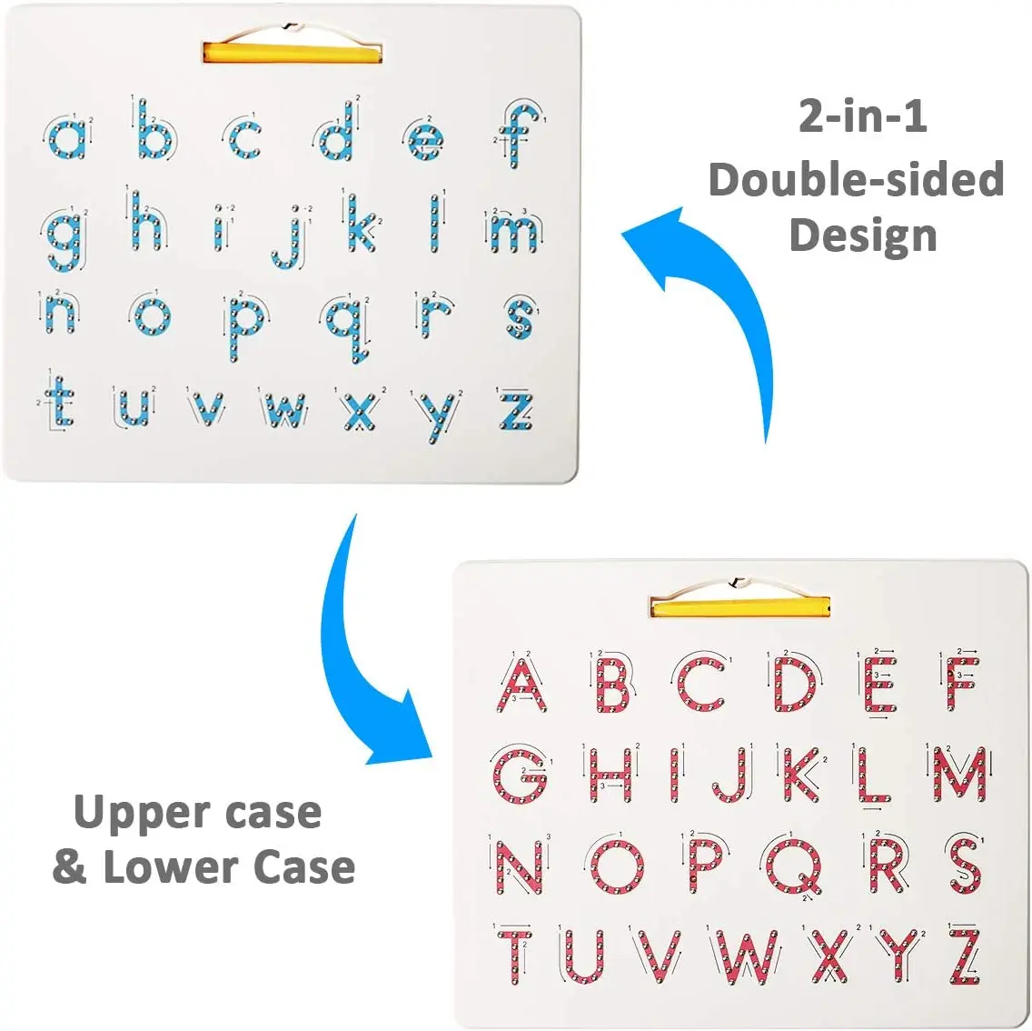 Double Sided Magnetic Letter Board - 2 in 1 Alphabet Magnets Tracing Board for Toddlers ABC Letters Uppercase & Lowercase