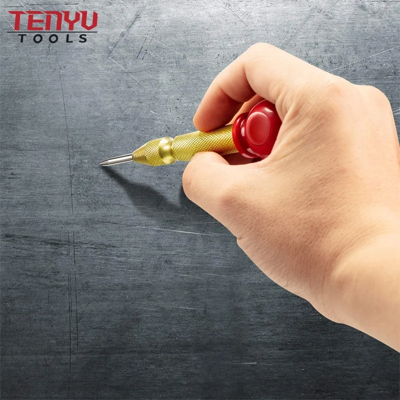 Gold Color Brass Metal Punch Knurled Brass Spring Loaded Automatic Center Punch for Steel or Wood Accurate Drilling