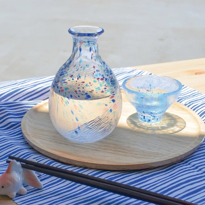 Blue liquor wine bottles carafe pouring Tokkuri sake bottle made in JAPAN