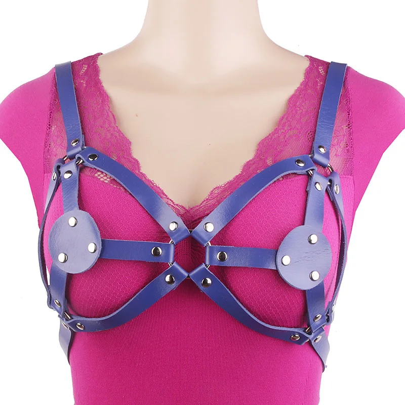 Leather Neck Collar Open Breast Bondage Body Harness Crop Top Cage Bra Gothic Punk Style For Women