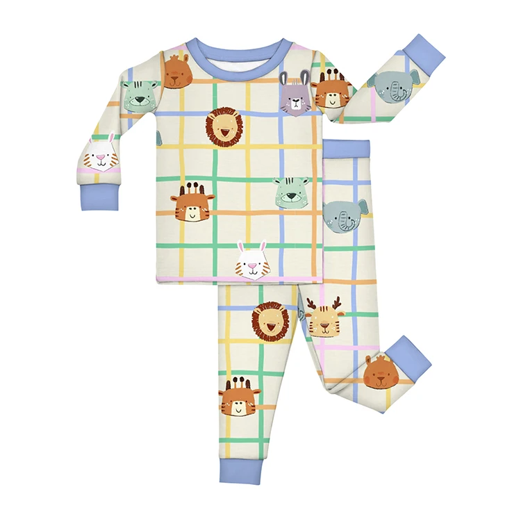 Custom Print Cartoon Pattern Baby Boys Underwear Clothing Set Long Sleeve Lyocell Sleeper Winter Pajamas Children Home Clothes