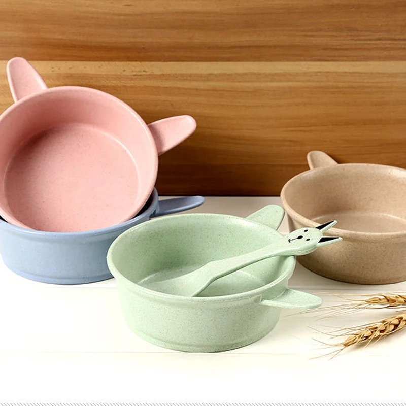 Reusable flatware kids baby bowl spoon tableware children wheat straw cutlery set