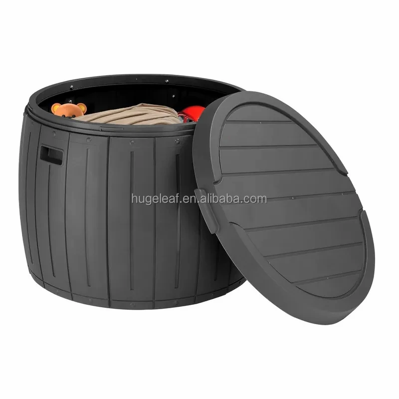 Garden Round Deck Box Double Thickened Backyard Storage Bin Outdoor Waterproof Plastic Storage Box