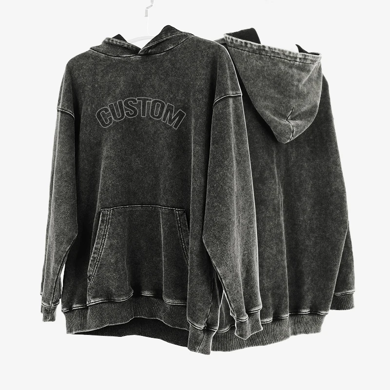 Oversized Acid Wash Vintage Hoodie Custom Clothing Logo Streetwear Guangzhou Etai Co Puff Printing Technique Terry Fabric Type