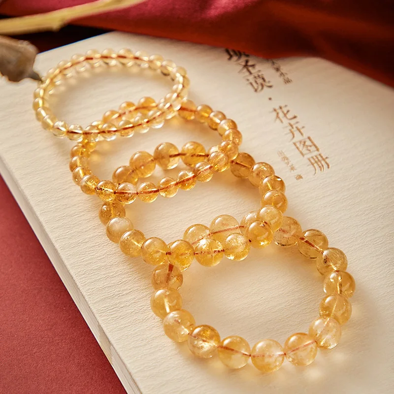 Ready to ship 8mm 10mm 12mm Brazil natural citrine Round beads crystal bracelet charms fine jewelry for couple with best price
