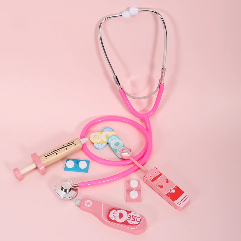 5 sets Doctor Stethoscope Play House Toy Dentist Toy Wooden Mini Simulation Stethoscope Injection Game Role Play Toys For kids