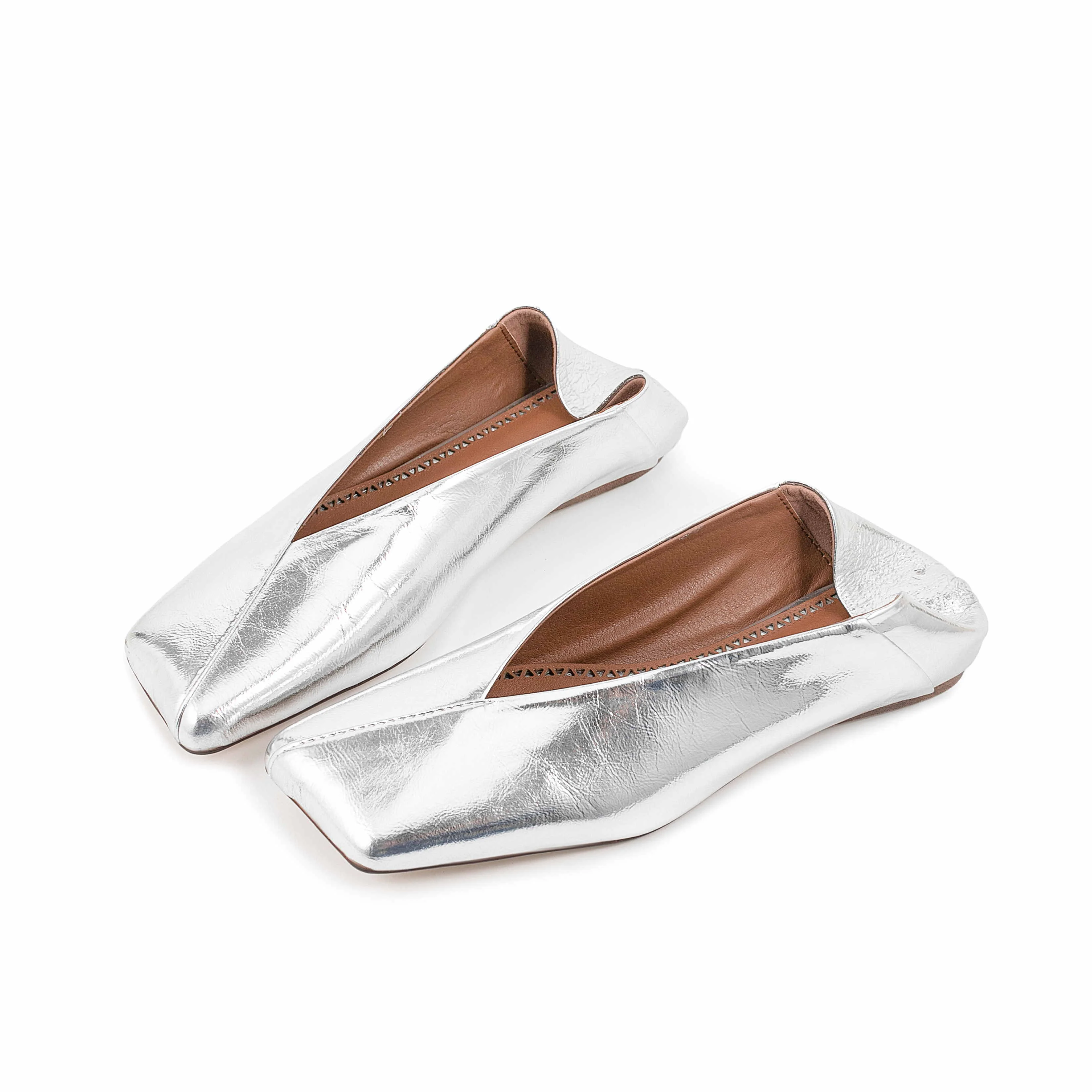 Classy Silver Genuine Leather Women Spring Pumps Boat Shoes Fashion Square Toe Ladies Ballet Flats