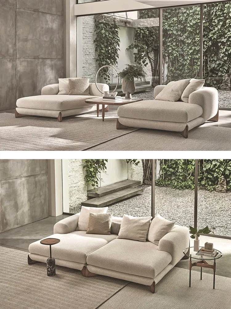 Italian Modern Living Room Sofas Set Elegant Soft Lambswool Couch Comfortable Sectional Sofa For Villa Apartment