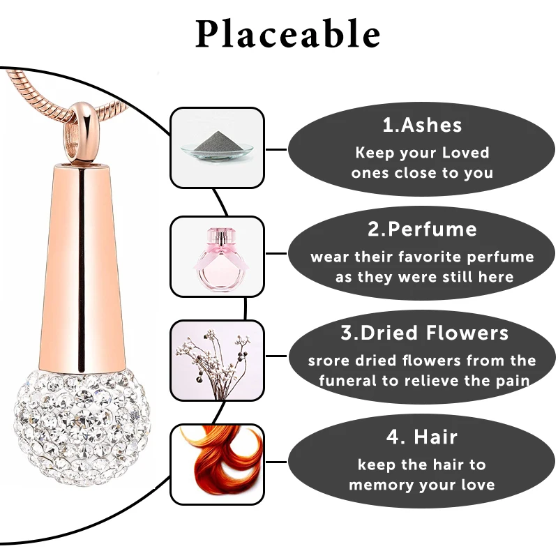 Microphone Cremation Necklace Urn Pendant for Ashes Stainless Steel Memorial Jewelry Hold Clear Crystal Keepsake Urns Locket