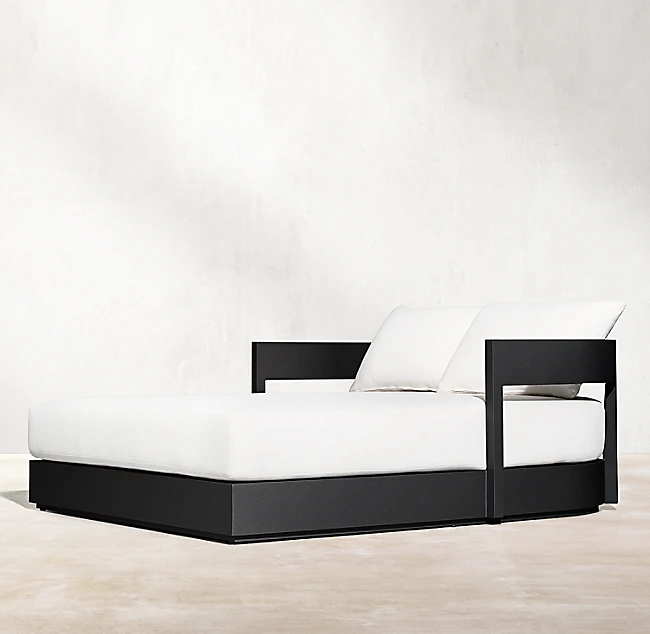 
Brushed Aluminum Adjustable Patio Furniture Beach Chaise Lounge Recliner Sun Loungers bed Black Kim Seat Steel daybed 