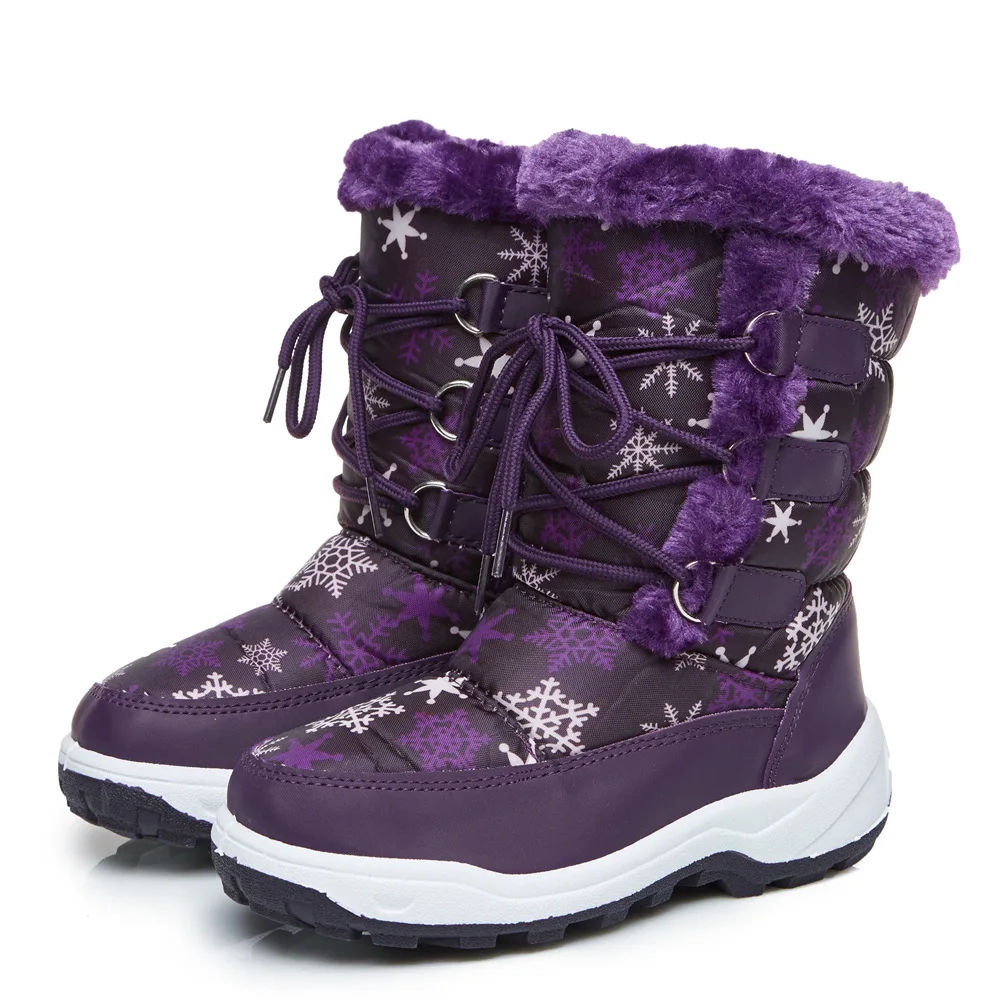 
hot selling lace up waterproof cotton shoes children kids winter warm fluffy soft snow boots 