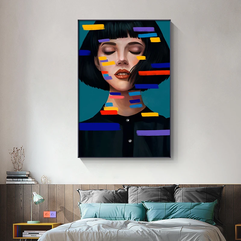  Colorful Abstract Woman Oil Painting on Canvas Cuadros Posters and Prints Scandinavian Wall Art Picture for Living