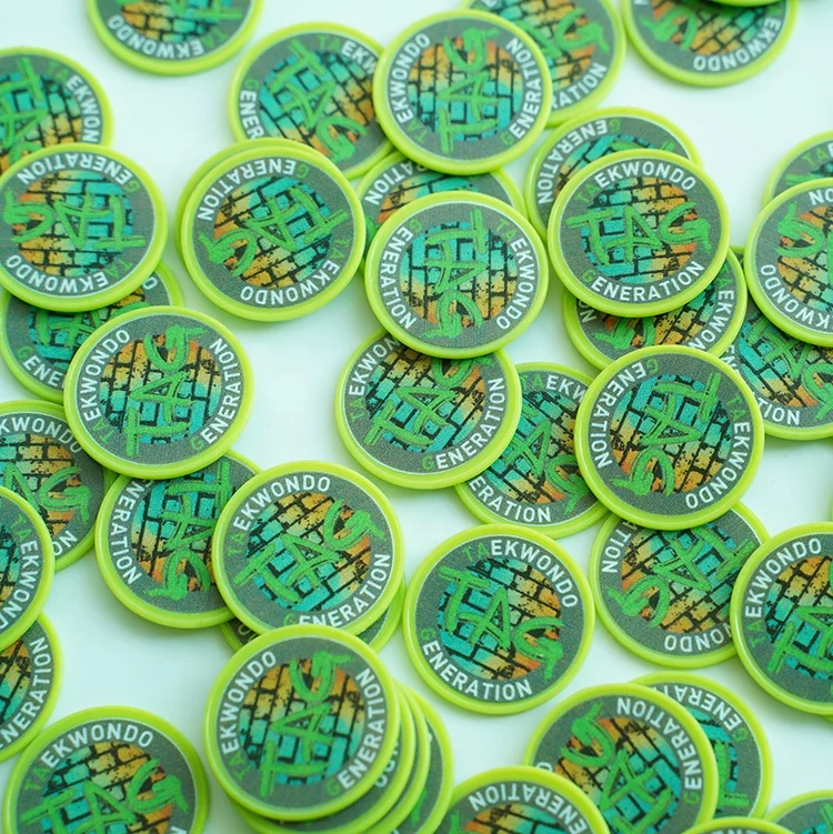 Small MOQ customized logo print embossed 32mm plastic colorful coin token