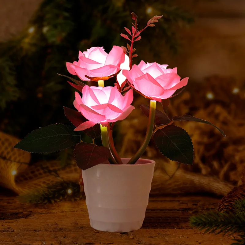 LED Night Light Bedside Desk Light For Home Wedding Party Decor European Table Lamp Rose Flower