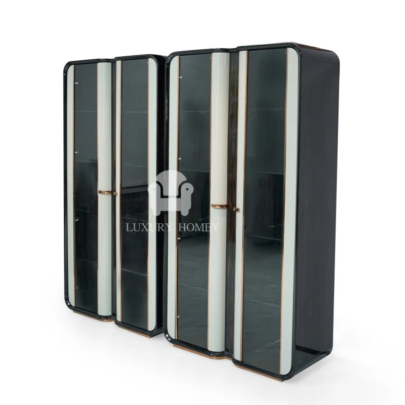 Modern Luxury Glass Wine Cabinet Home Bar Wooden Mini Showcase Wood Display Showcase Wine Bar Cabinet for Living Dining Room