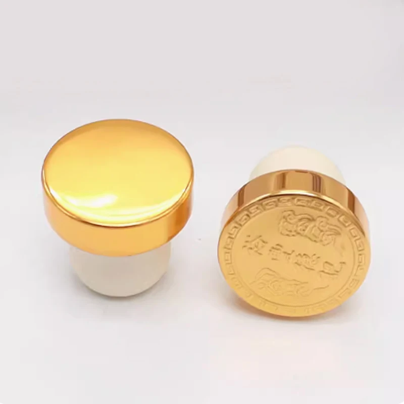 wholesale Eco-friendly T shape metal plastic wooden liquor brandy vodka bottle synthetic cork stopper