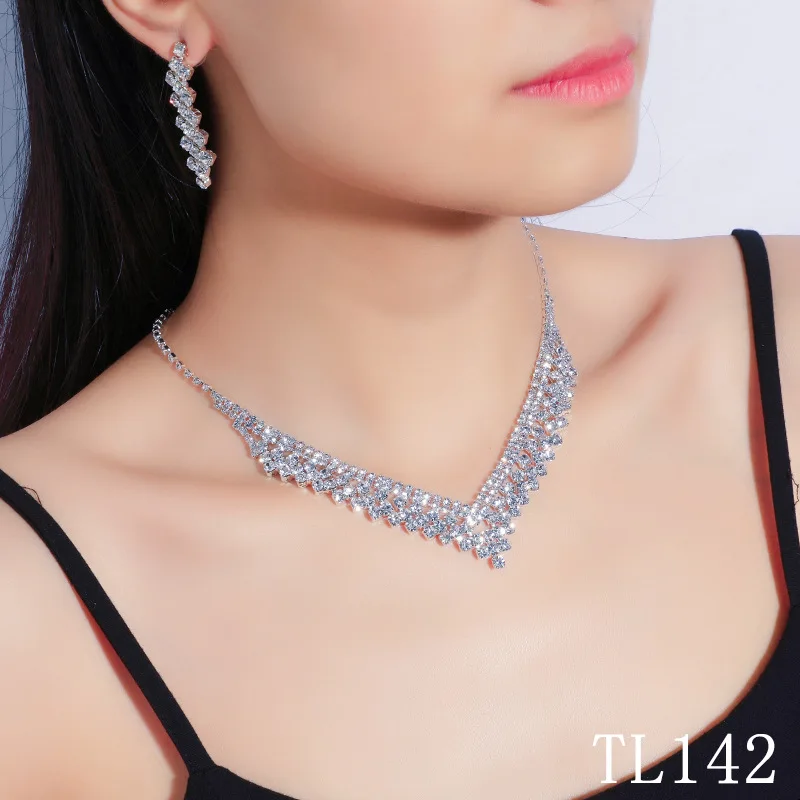 Wedding Bridal Austrian Crystal Necklace And Earring Accessories Luxury Fashion Jewelry Set For Women