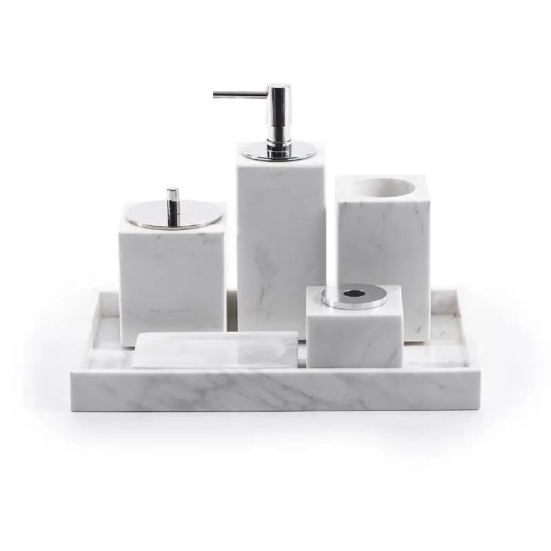 Newest Design Custom Indian Handmade White Marble Square Bath Set And Bathroom Accessories For Hotel Decoration Home Decoration