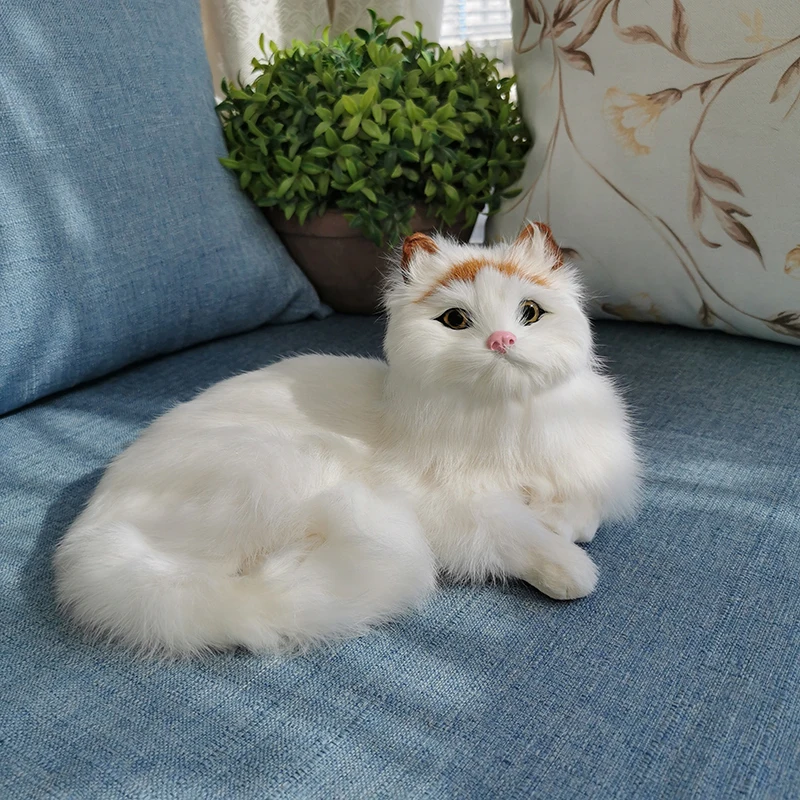 synthetic fur realistic cat animal model doll room decoration fur animal doll big white cat