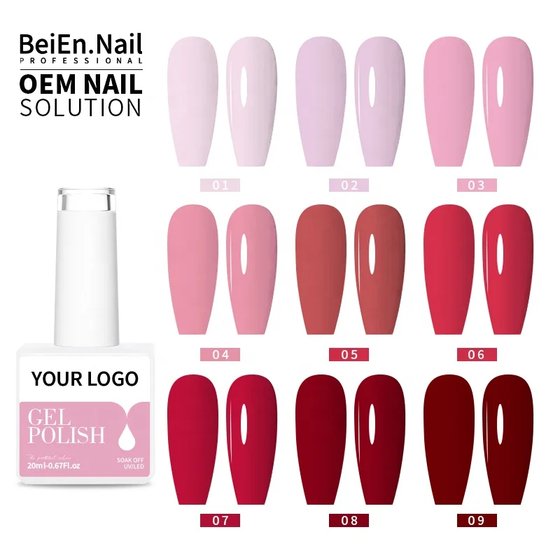 BeiEn Lacquer 18ml 20ml UV/LED Gel Polish High Quality&Pigment Goddess Pink Series Hot Red Pink Color OEM Bulk Kilo Wholesale