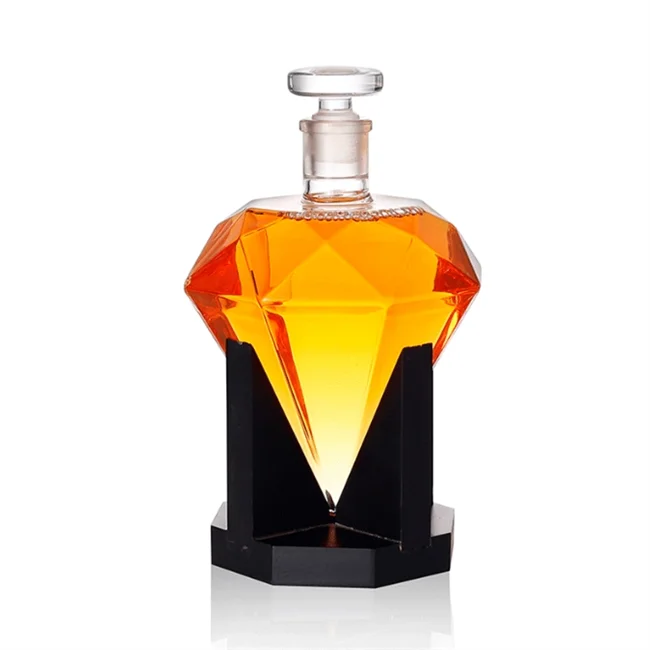 750ml 1000ml Clear Unique High Borosilicate Liquor Wine Diamond Shape Whiskey Bottle Glass With Cork