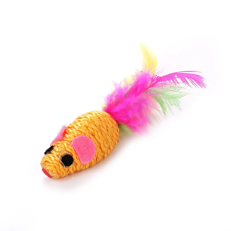 
Hefei hot sell amazon cat toys rope small mouse with feather for cat 