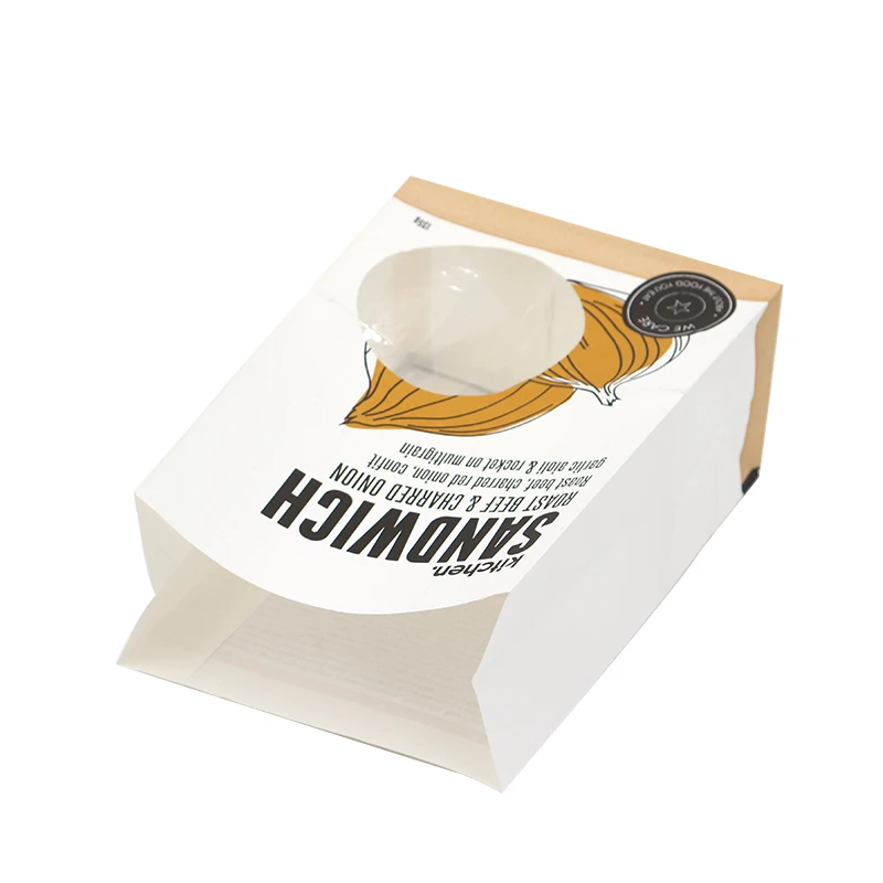 Custom Printed Bakery Bread Packaging Bag Sandwich with Flat Bottom Letterbox Boxes Paper Kraft Paper 8 Color Flexo Printing