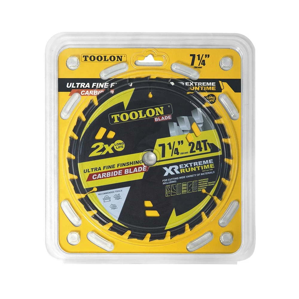 TOOLON High Quality 7-1/4 Inch TCT Circular Saw Blade 24 Teeth Tungsten Carbide Tipped Cutting Blade For Wood