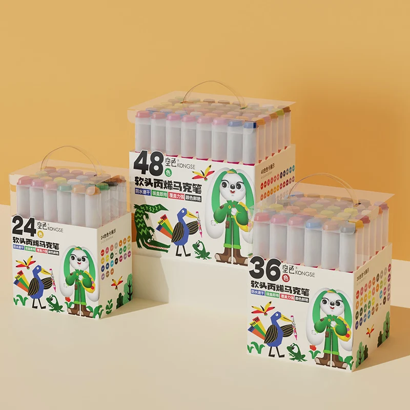 Marker Pens 48 Colors Acrylic Pens Brush Round Tip Pastel Pens for Adult Coloring Book Art Rock Painting Card Making