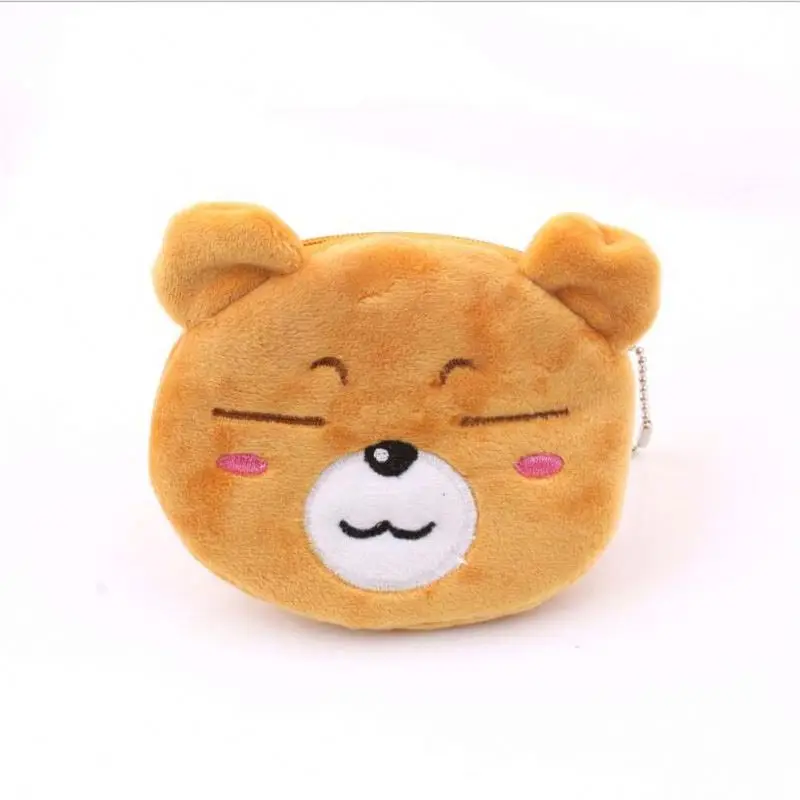 Cute Soft Plush Panda Dog Rabbit Monkey Cartoon Women Coin Purse Mini Oval Zipper Girl Wallet Usb Cable Headset Bag