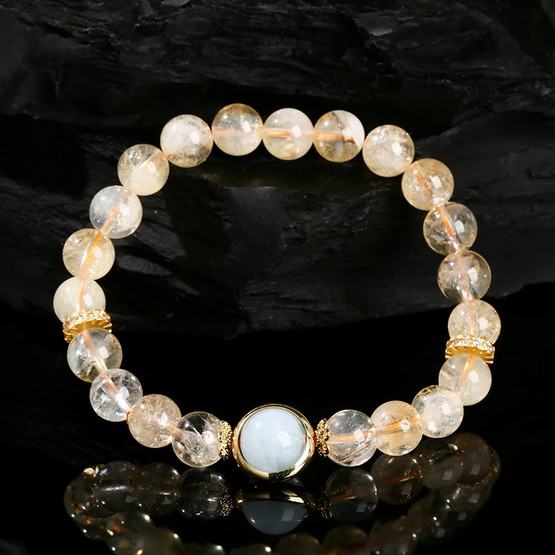 JD GEMS Wholesale 3A Natural Citrine Aquamarine Lucky Beaded Bracelet Fashion Jewelry