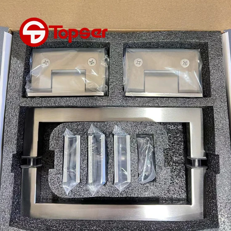 Factory Price CRL Square Solid Brass 90 Degree Wall Mount Shower Door Hinges Clamps and Glass Door Pull Handle Set