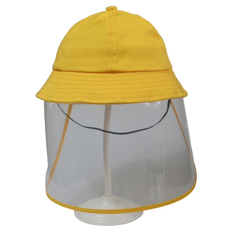 In Stock Small Order Cute Kids Fishermen Hat With Removable TPU Face Shield 100% Cotton Baby Bucket Cap With Transparent Shields