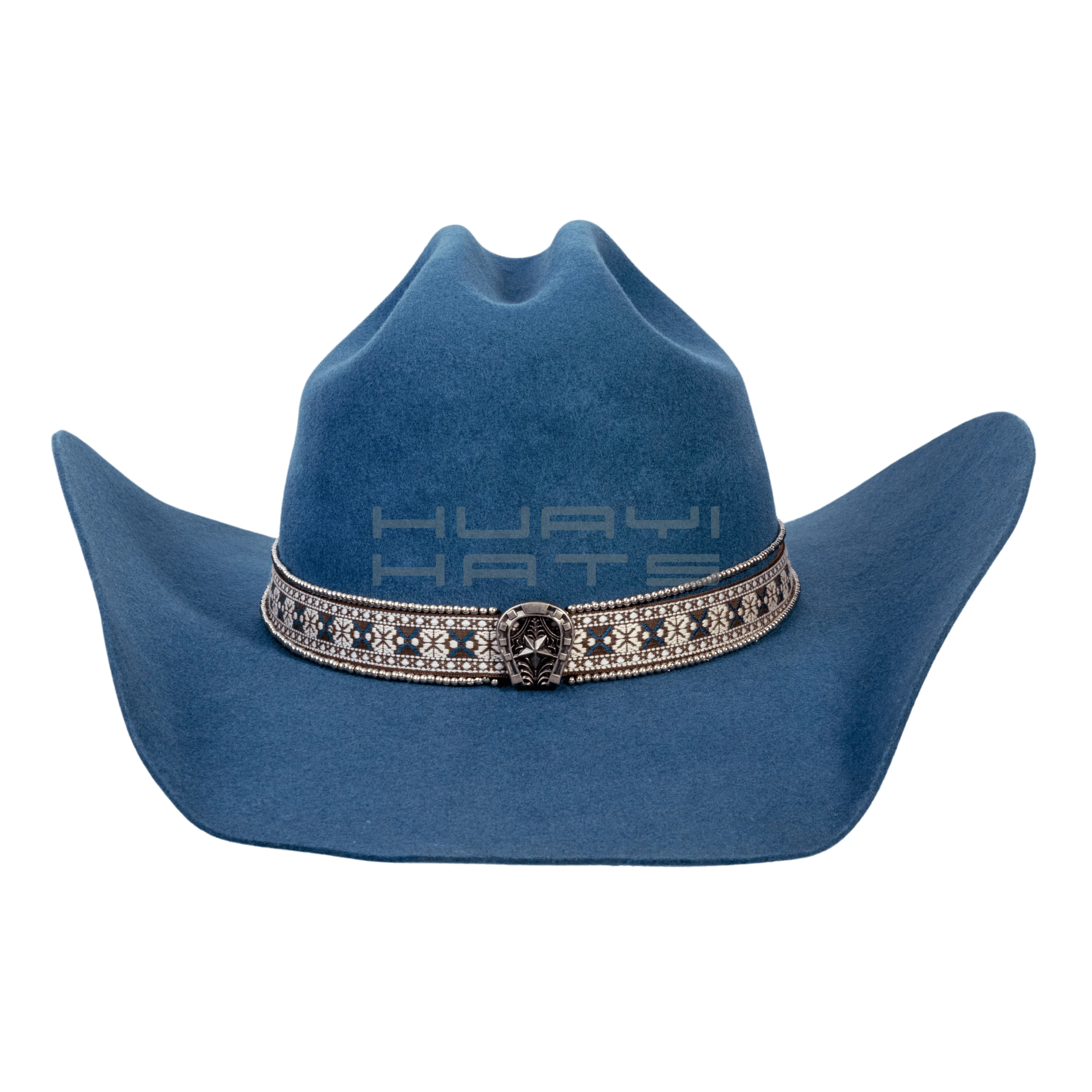 Huayihats Wholesale Dark Blue Large Brim 100% Australia Wool Felt Cowboy Hats Custom Logo For Adult