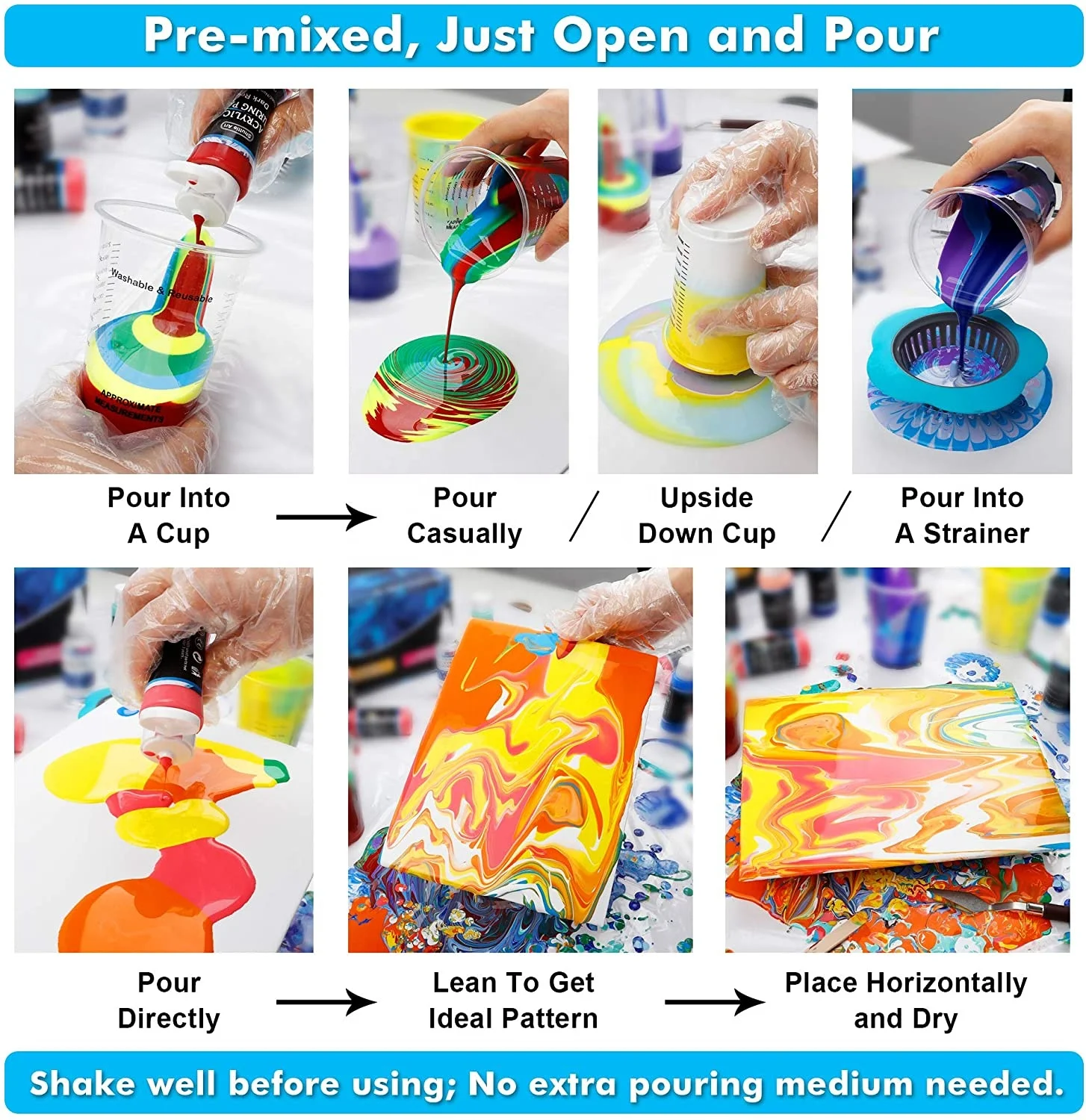 High Flow Acrylic Paint Acrylic Pouring Paint Set 2oz Bottles 36 colors for Pouring on Canvas, Glass, Paper, Wood, and Stones
