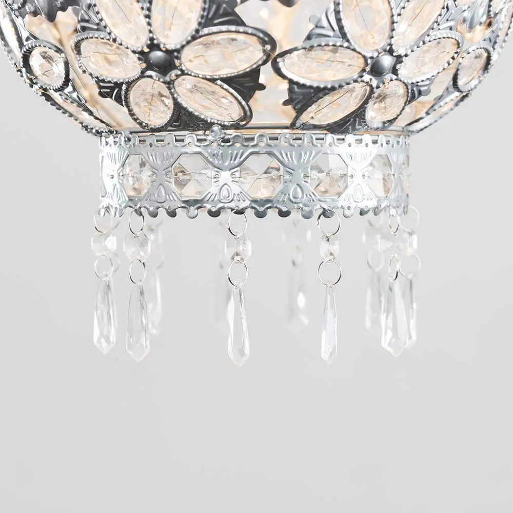 Traditional Moroccan Bazaar Style Silver Chandelier Ceiling Light Pendant Shade with Beautiful Clear Acrylic Flower Design Jewel