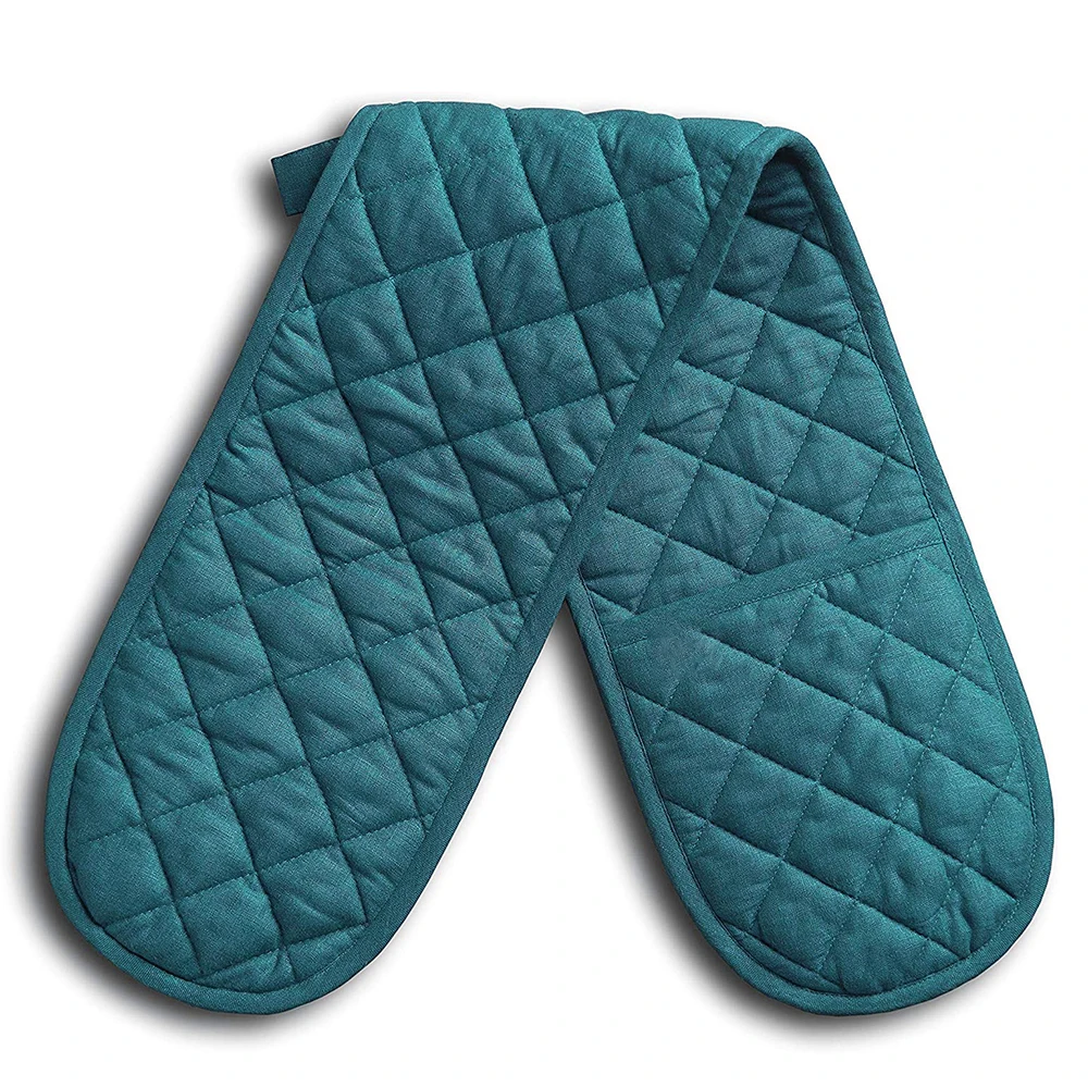 Cheap price double cotton linen  oven mitt long kitchen oven mitt for promotion
