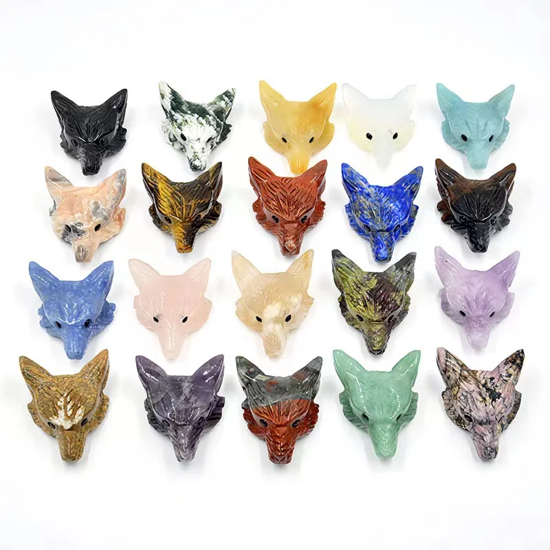 Natural Carved Quartz Crystal Skulls Wolf stone pendant Reiki Healing