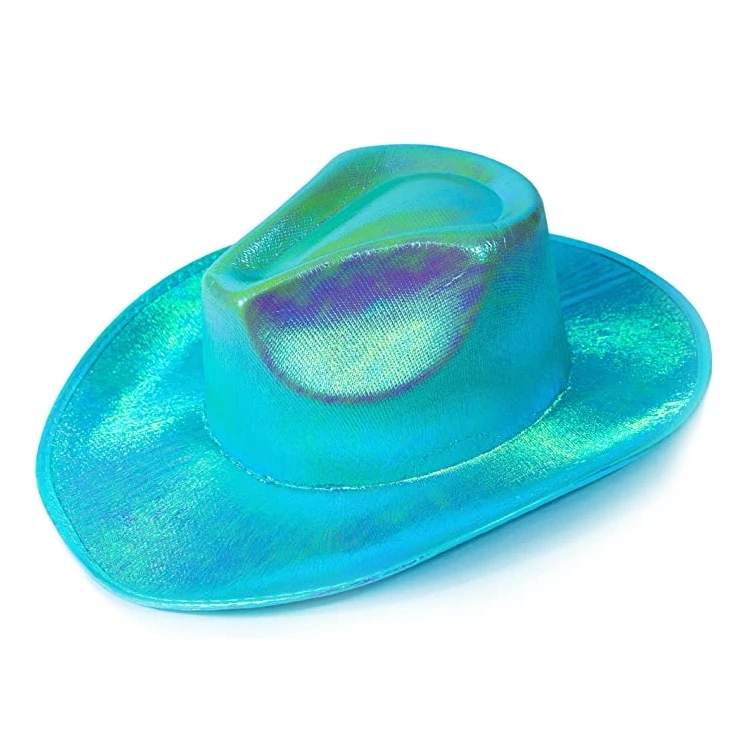Haiwin Party Neon Sparkly Glitter Space Cowboy Hat holographic cowgirl hat for Birthday & Bachelorette Parties