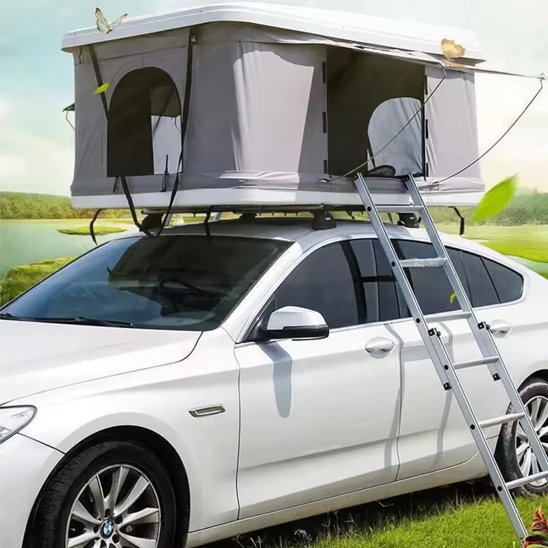 Outdoor White Grey Hard Shell Rooftop Tent for Cars hotel Travel