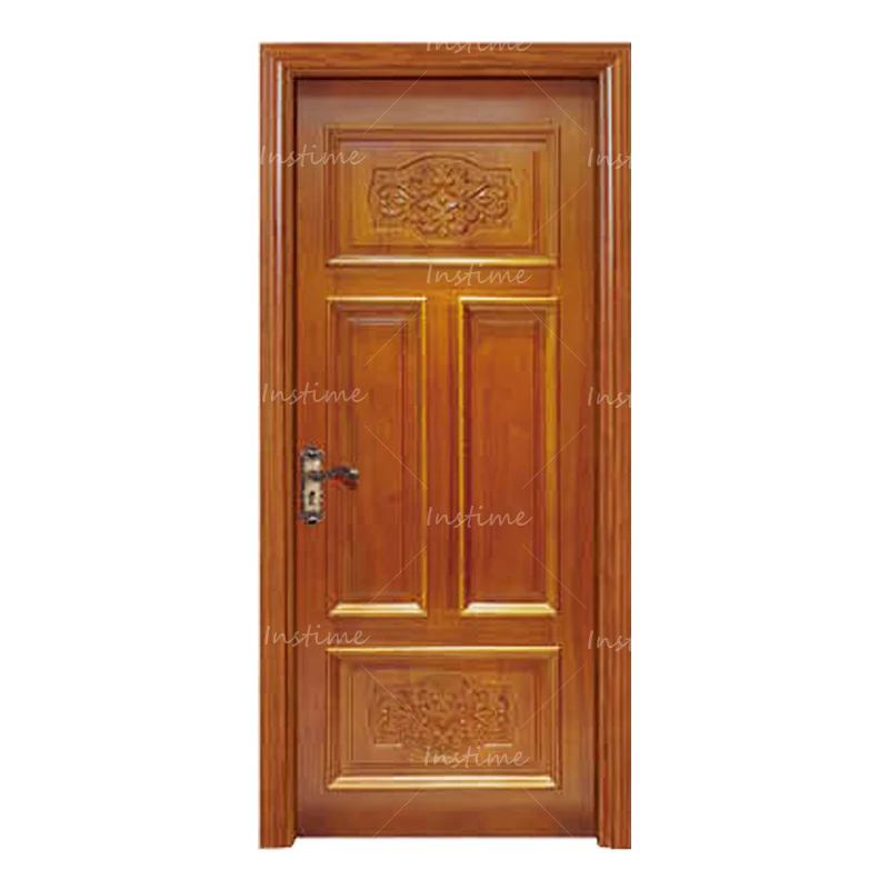 Instime Customized Simple Design Fashion Natural Wood Carved Solid Wood Door Interior Full Wooden Solid Door For House