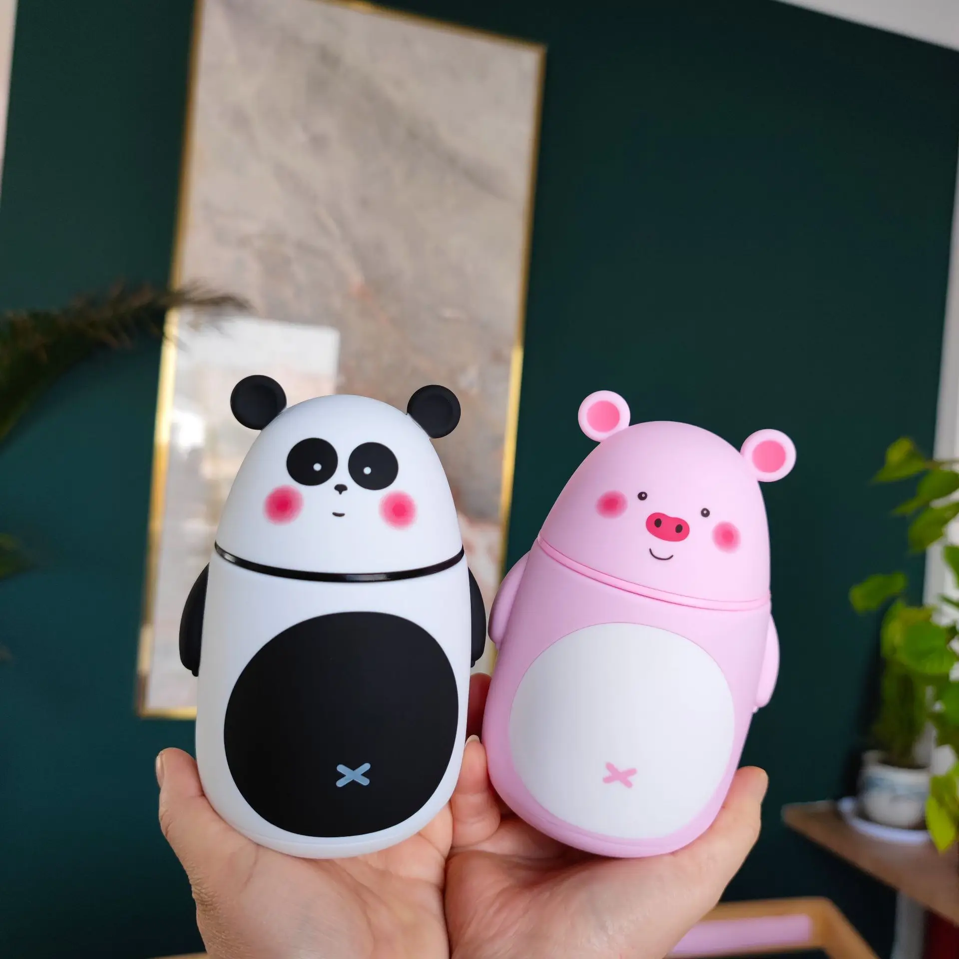 animal water bottle with cover Creative cartoon animal Panda Pig Woodchuck Tiger Glass double glass gift Student juice glass