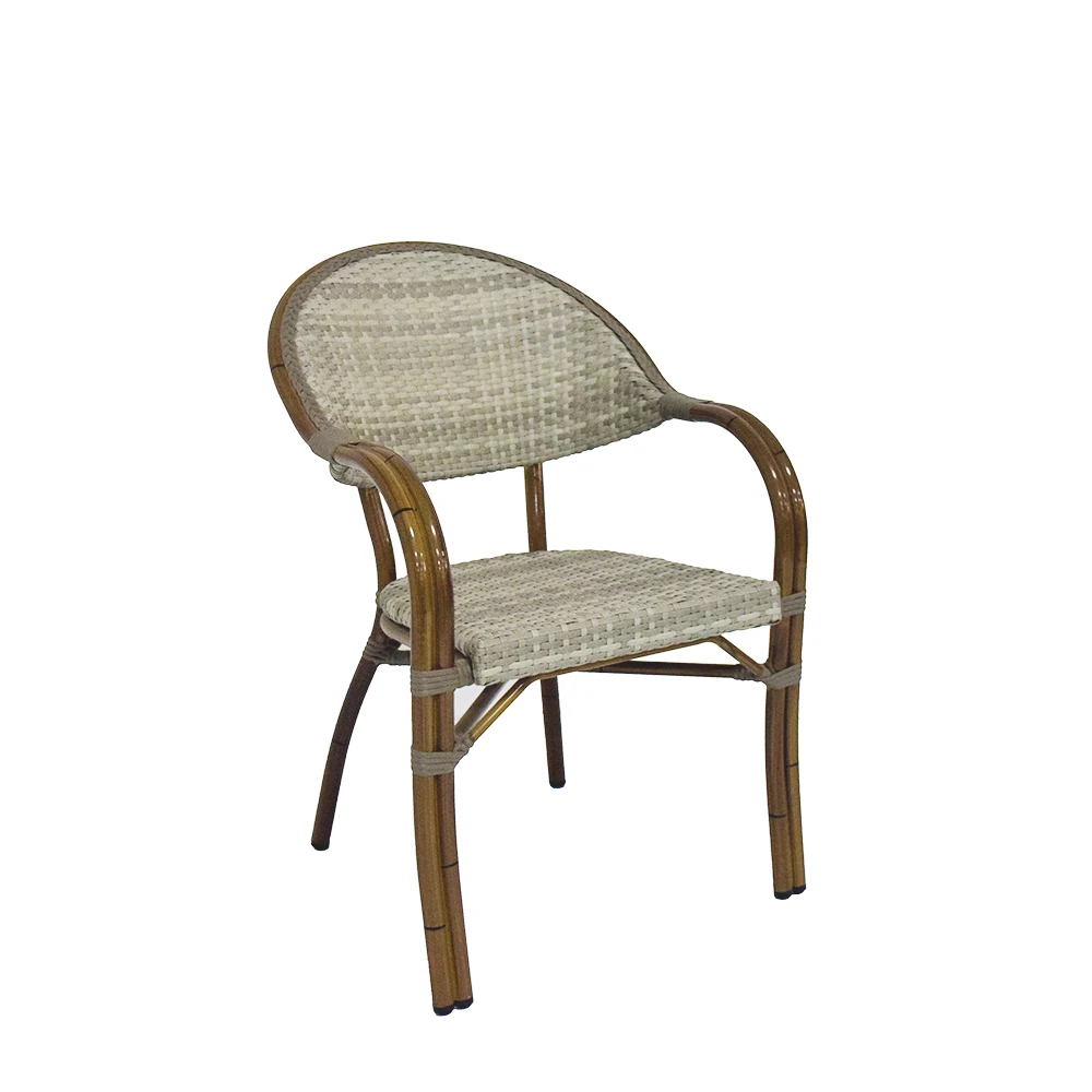 Lawn French Bistro Round Wicker Chair Cafe Aluminum Woven Classic Patio Dining